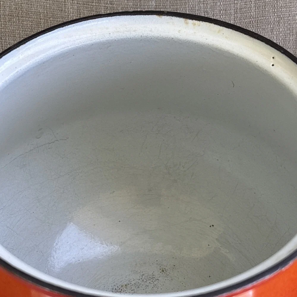Vintage  Descoware Made In Belgium Flame Red Pot Cast Iron Enamel NO Lid 3qt